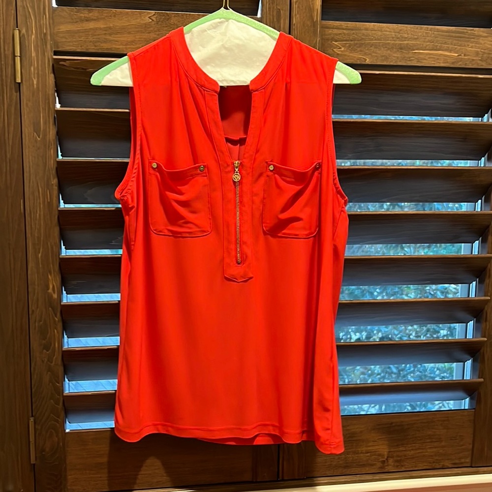 Anne Klein Spicy Orange Front Zipper Sleeveless Top